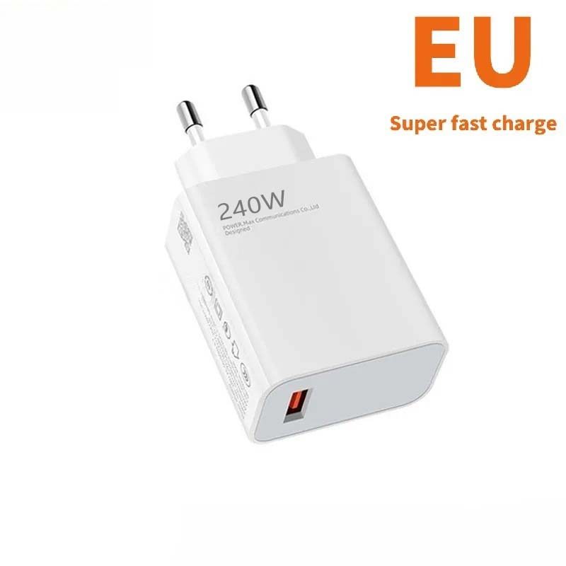 Carregador Turbo 240W Tomada Europeia UE Carregamento Super Rápido USB-A