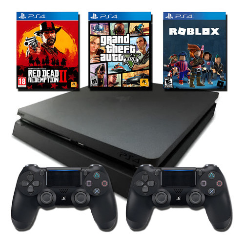 Sony Playstation 4 Ps4 Slim 1tb Standard + 2 Controles +jogo Preto Onyx