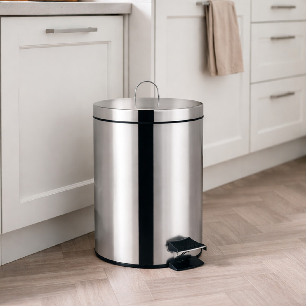 Lixeira Inox 12L Ágata Mor com Pedal e Cesto Removível – Ideal para Cozinha, Banheiro e Escritório