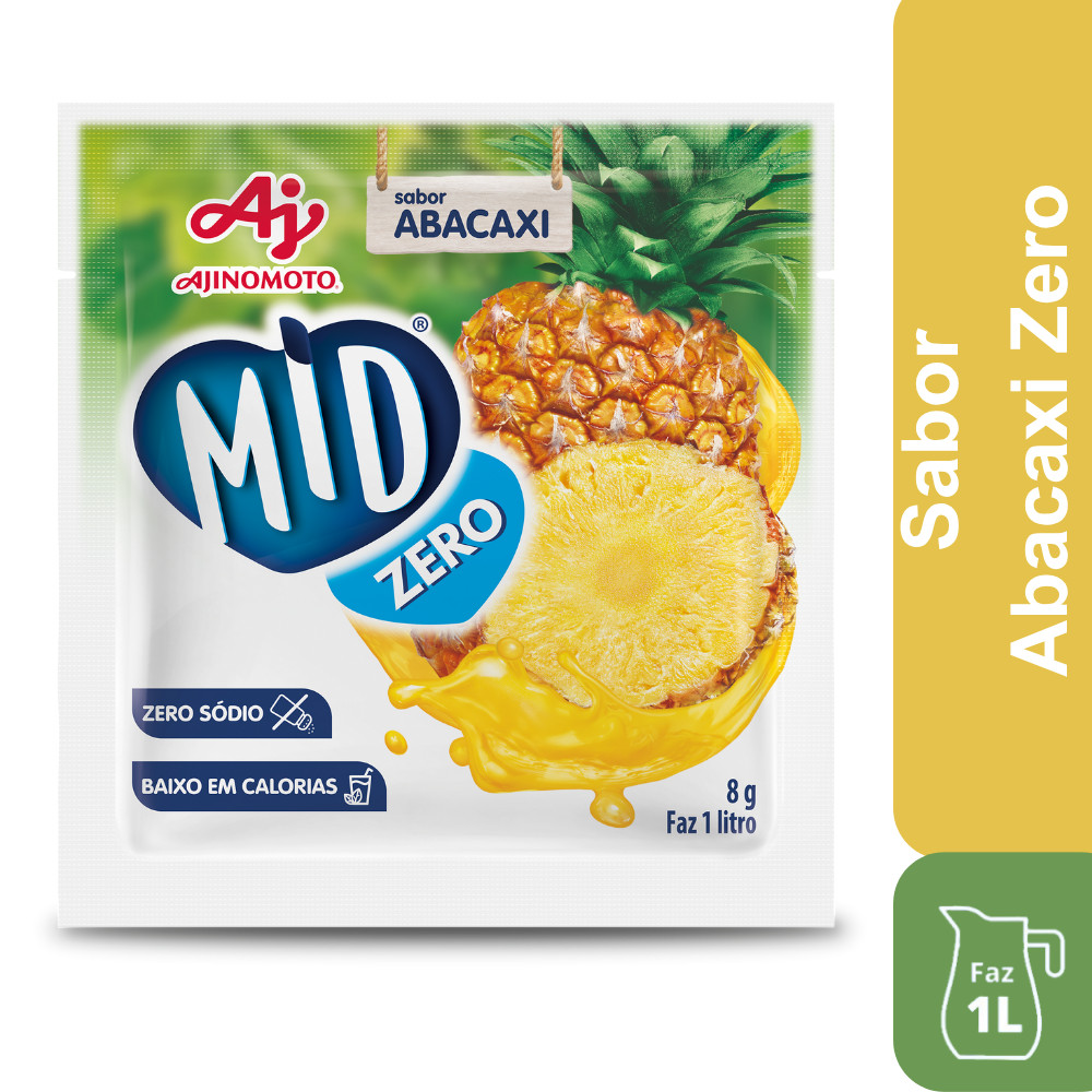 Kit Refresco em Pó MID® Zero Sabor Abacaxi Com 5 Unidades de 8g