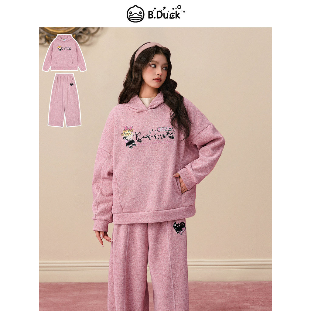 [Sequilha de vlog fofa e divertida] B.Duck Little Yellow Duck 2025 Conjunto de moletom com capuz rosa de inverno