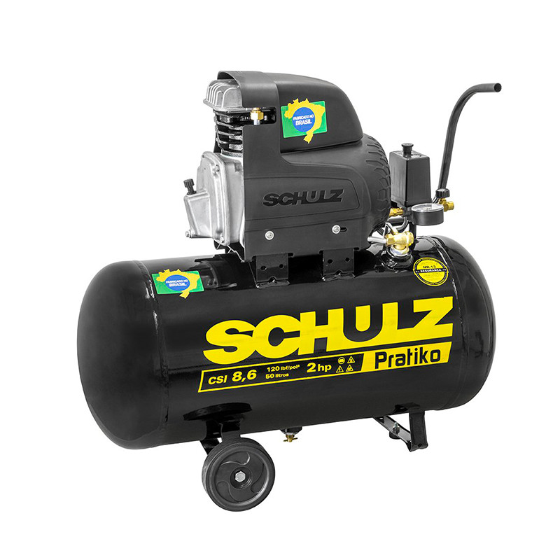 Motocompressor de Ar Schulz 8,6PCM 50 Litros com Motor 2HP Pratiko CSI 8,650L Monofásico (220V)