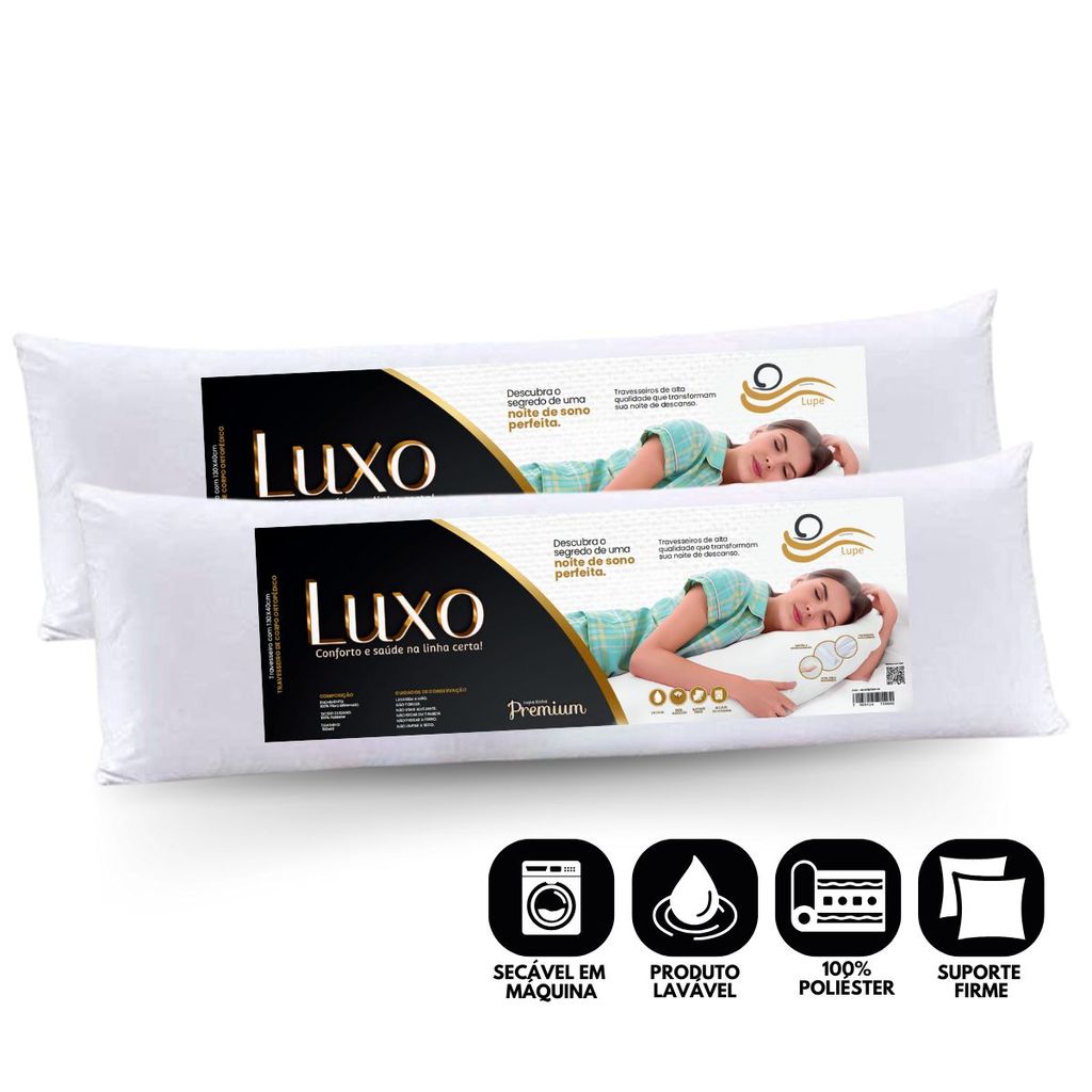 Kit 2 Travesseiros de Corpo Xuxão Gigante 130x40cm Com Fronha Antiácaro Antialérgico