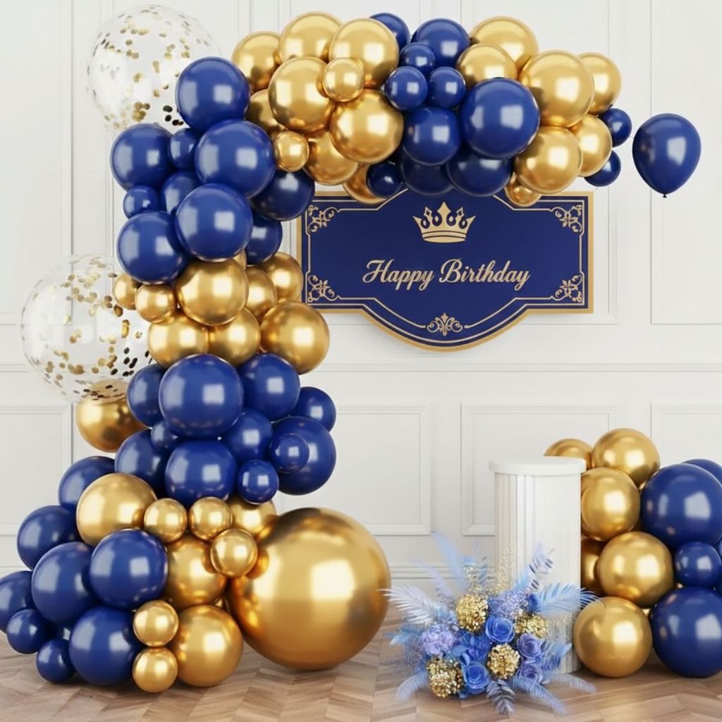 Kit 110 Balões Azul Bexiga Dourado Cromado Metalizado Decoração Festa Aniversário Formatura Arco Desconstruído + Fita em Oferta na Shopee