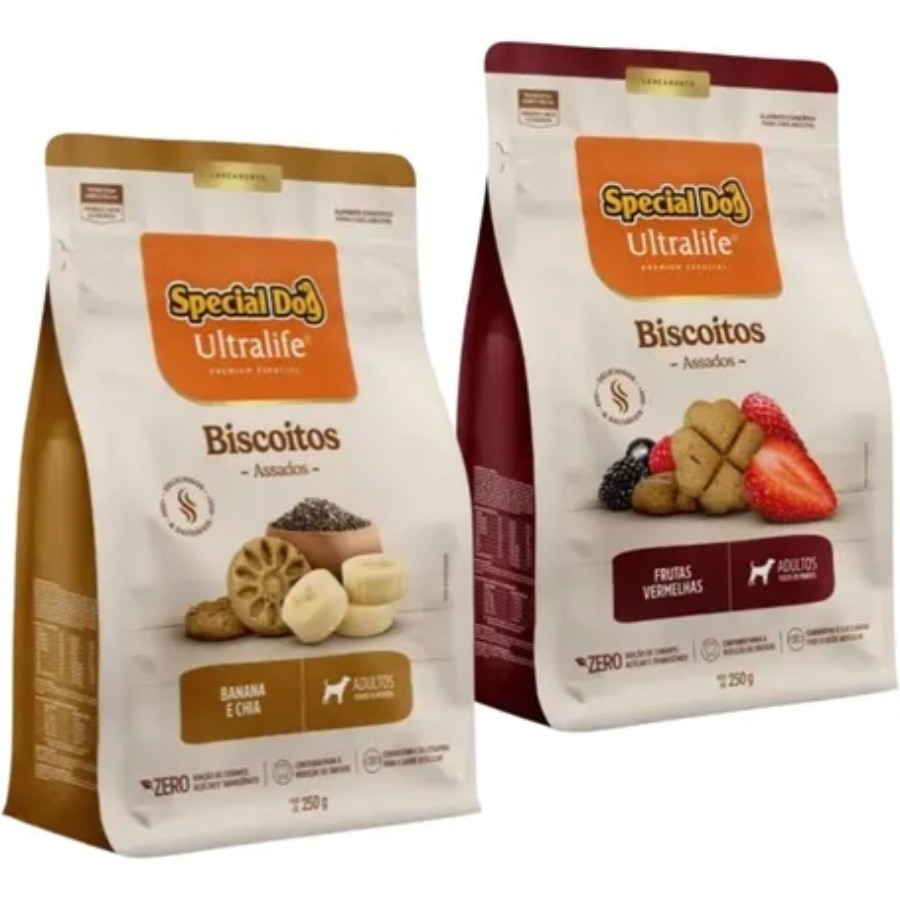Biscoito Pet Special Dog Ultra Life Banana e Chia/Frutas Vermelhas 2x250g