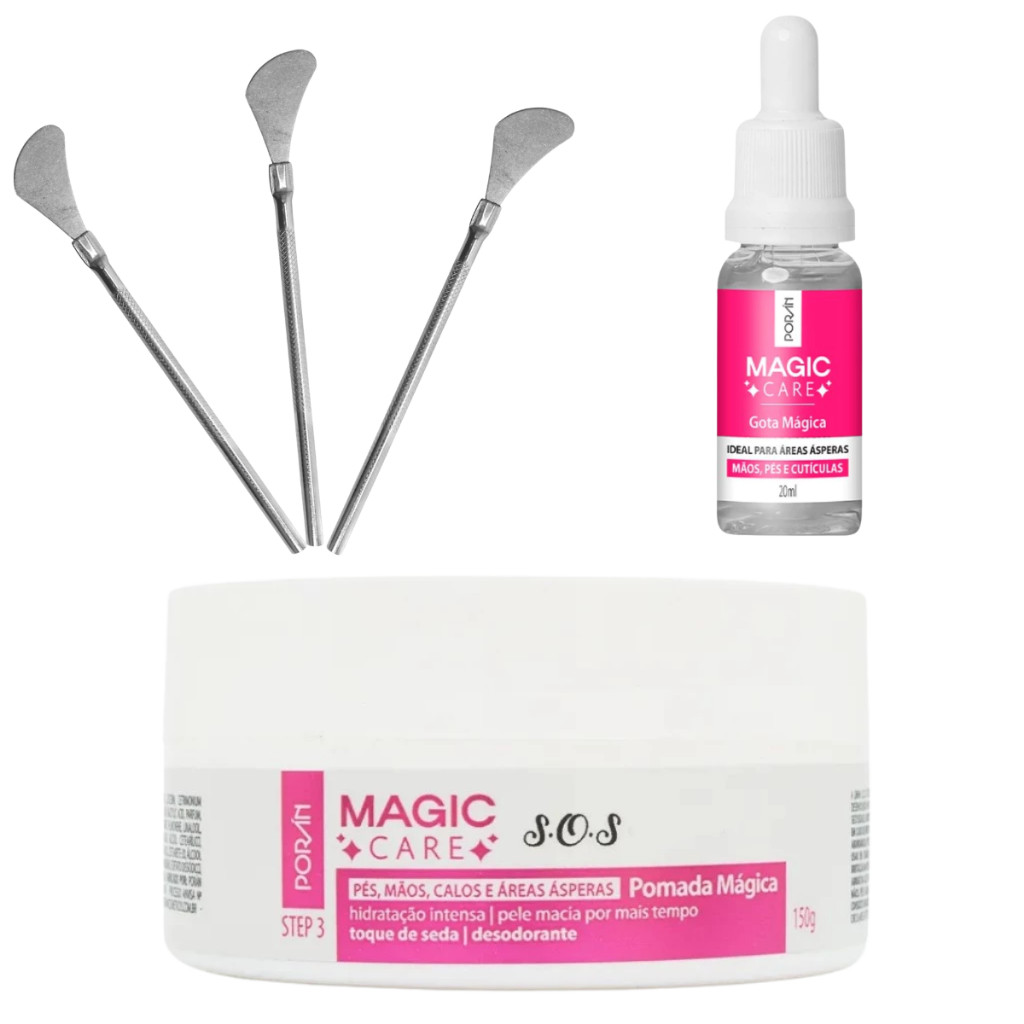 KIT SPA P/ PÉS COMPLETO - 3 BISTURI REF222 + POMADA MÁGICA HIDRATAÇÃO + GOTA MÁGICA P/ ÁREAS ÁSPERAS