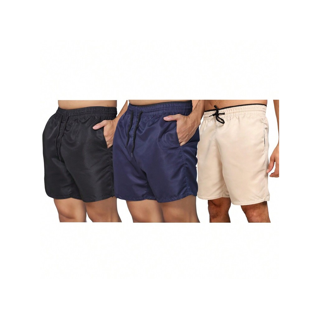 KIT3 Bermudas Masculinas Shorts Seca Rápido Surf Estampada Praia Tactel Adulto Shorts liso em Oferta na Shopee