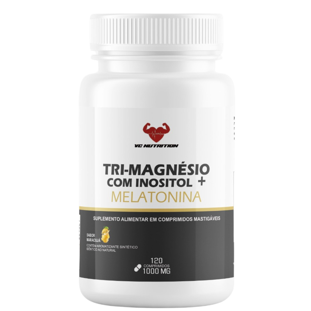 Tri - Magnésio e Inositol + Melatonina 210g l 120 comp mastigáveis sabor Maracujá 1000mg