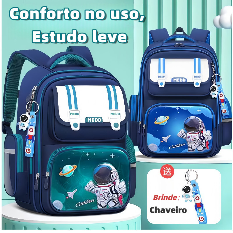 Mochila Infantil Escolar Astronauta Abertura 180° Alta Qualidade Grande Capacidade Impermeavel Leve e Confortavel