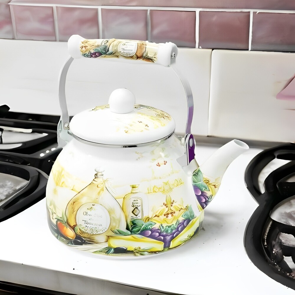 Chaleira Esmaltada Vintage 2,5L Indução Fogão Gás Elétrico Chá Café Retrô