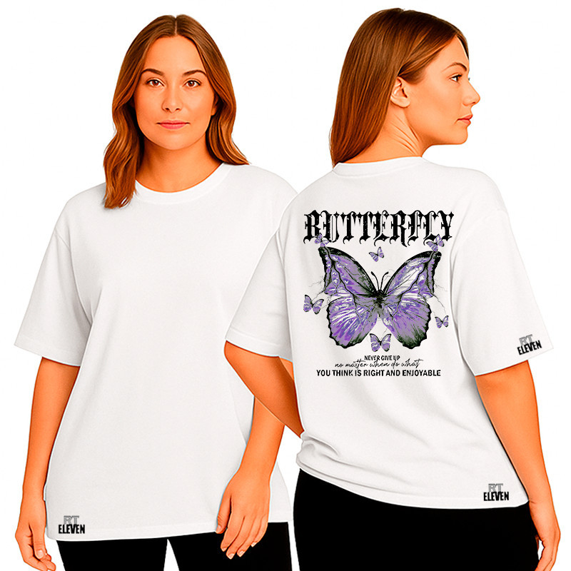 Camiseta Feminina oversized Feminina Borboleta Moda Fitness Treino academia exercícios Malha 100% Algodão Premium