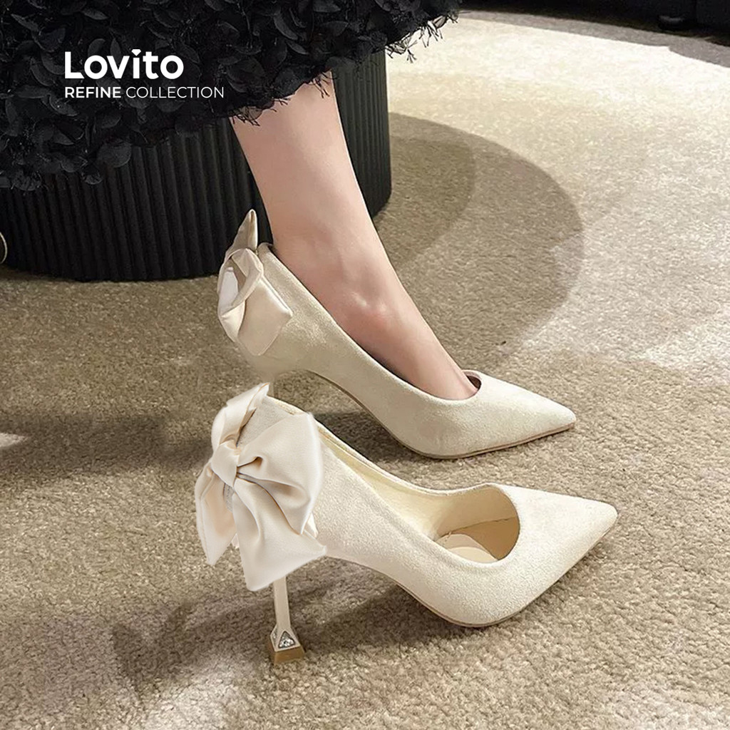 (Lovito Refine) Sapatos De Salto Alto Elegantes Com Laço Nas Costas Para Casamentos E Festas Femininas LR28E030 em Oferta na Shopee
