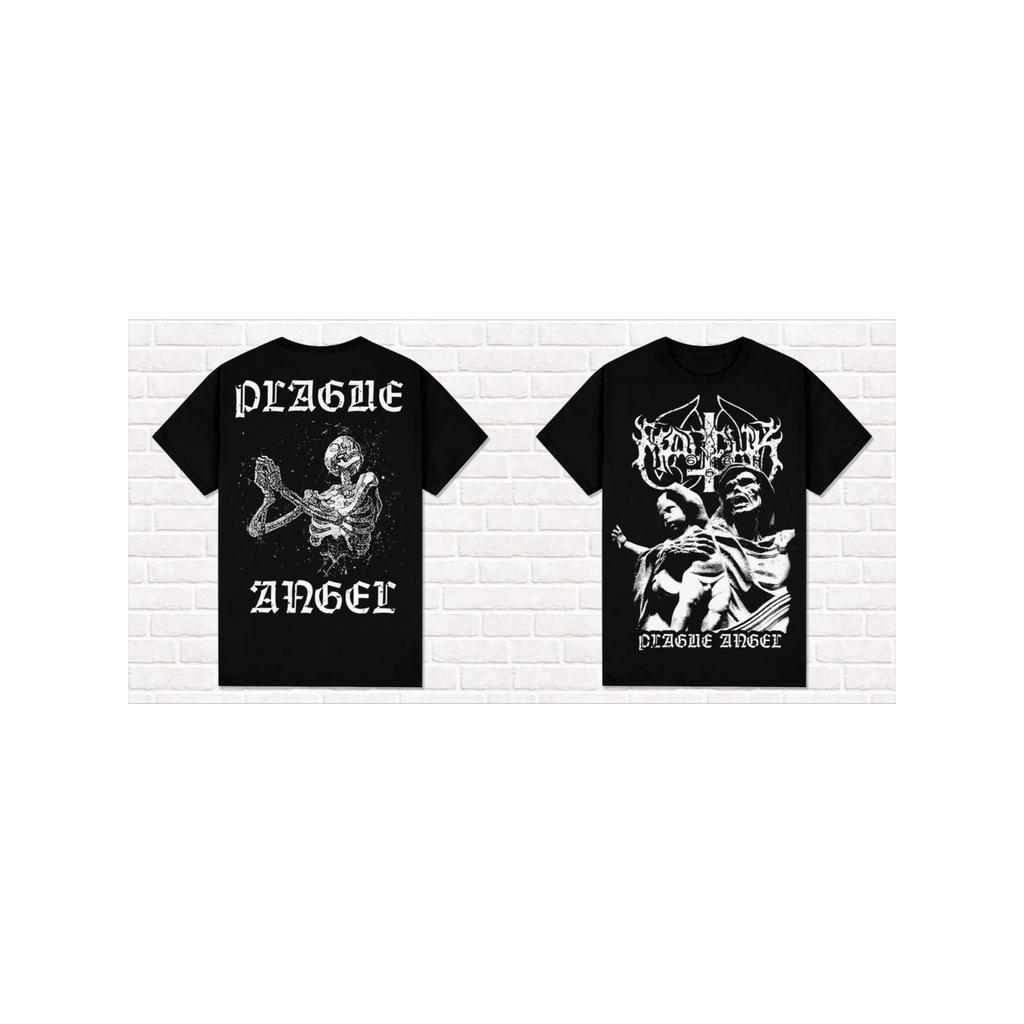 Camiseta Marduk Plague Angel - Estampa Gótica de Band Heavy Metal com Letras Angulares - Merchandise Black Metal para Ho