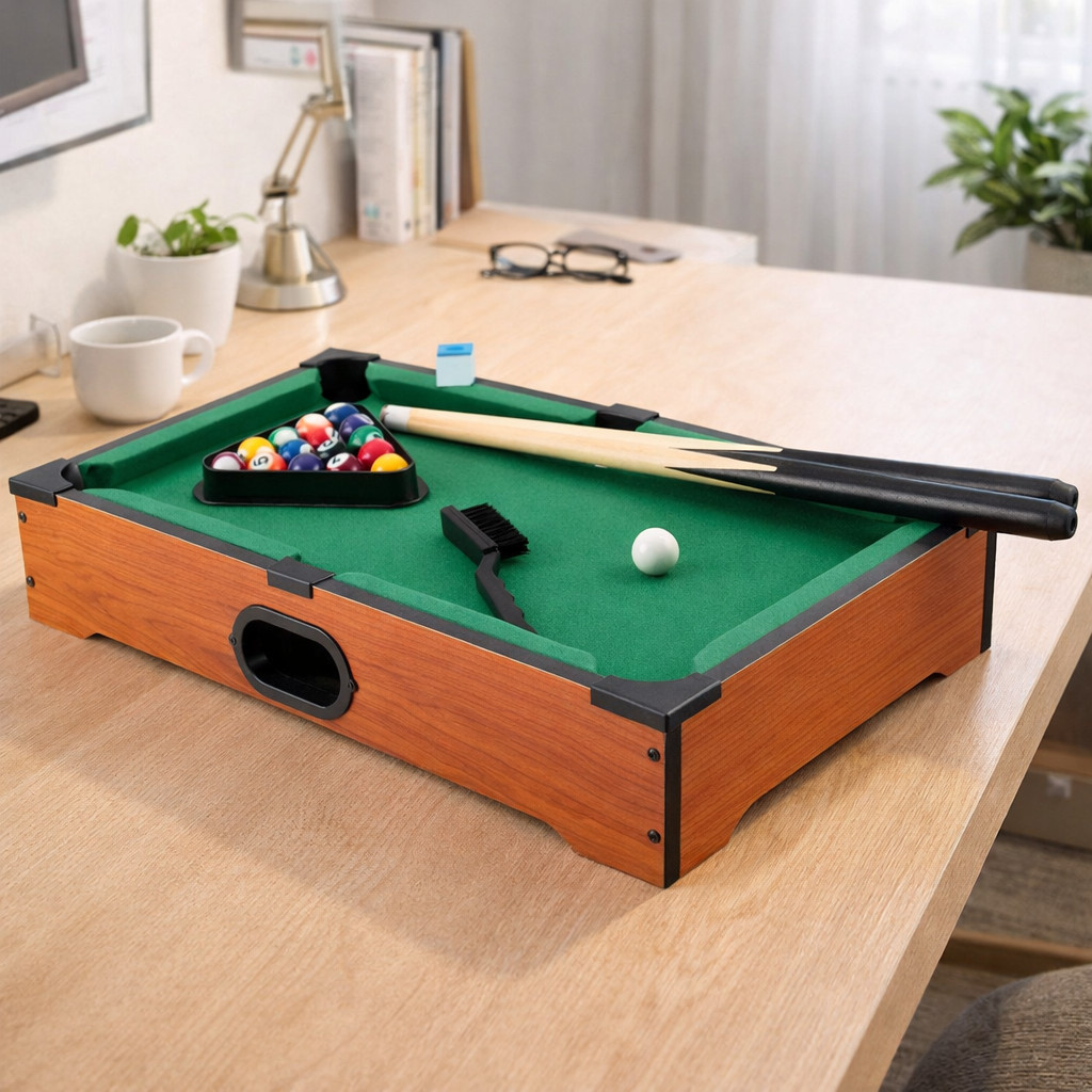 Mini Mesa Jogo De Bilhar Sinuca Snooker Infantil Completo 2 Tacos Madeira Triangulo Presente Adulto