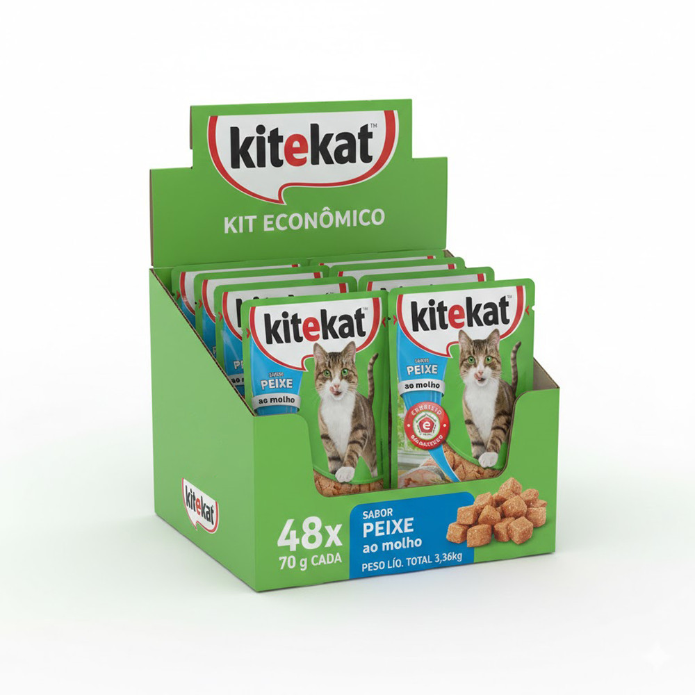 Kit Ração Úmida Kitekat Sachê Peixe ao Molho para Gatos Adultos 48 Unidades
