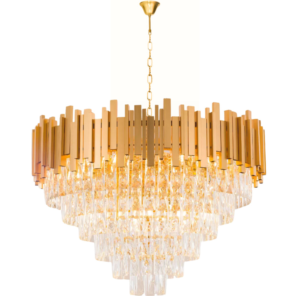 Lustre Pendente 100x80cm Vana Gold 242 Cristais 15 E14 Dourado Luminária Teto Gimpo KJDD-VG6
