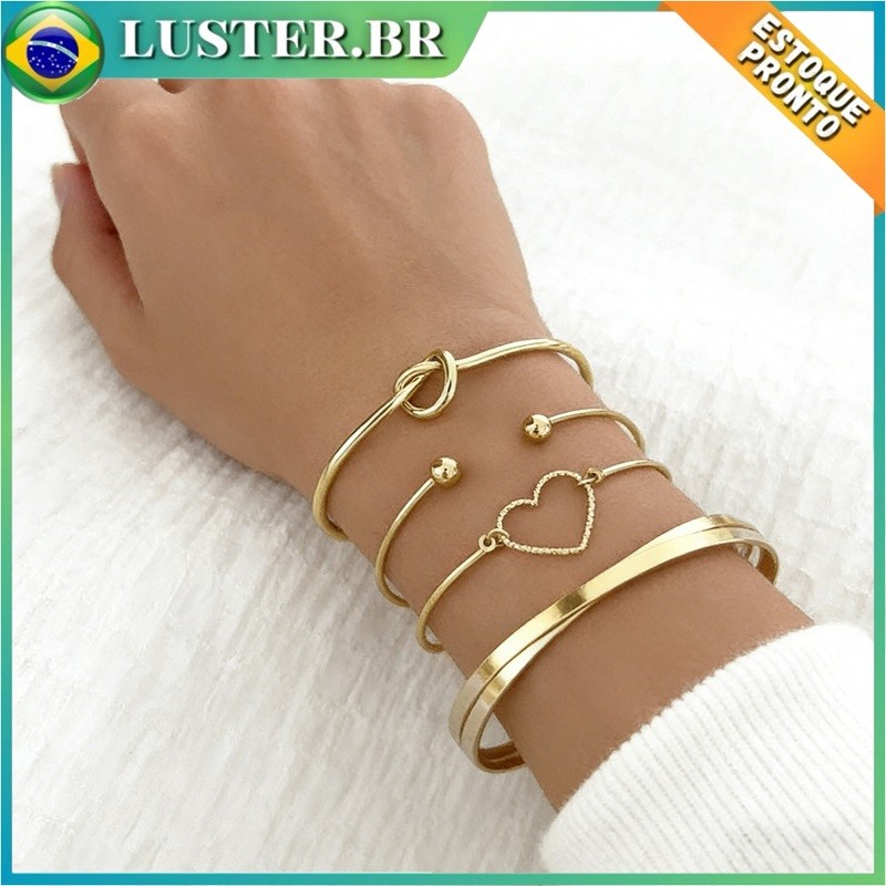 4 pçs/set Conjunto Pulseira Banhada A Ouro Criativa Pulseira Vintage Joias Femininas 4 pçs/set Pulseira banhada a prata em Oferta na Shopee