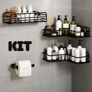 Prateleira Suporte Banheiro Organizador Com Adesivos Parede Shampoo Sabonete Cozinha Meta…