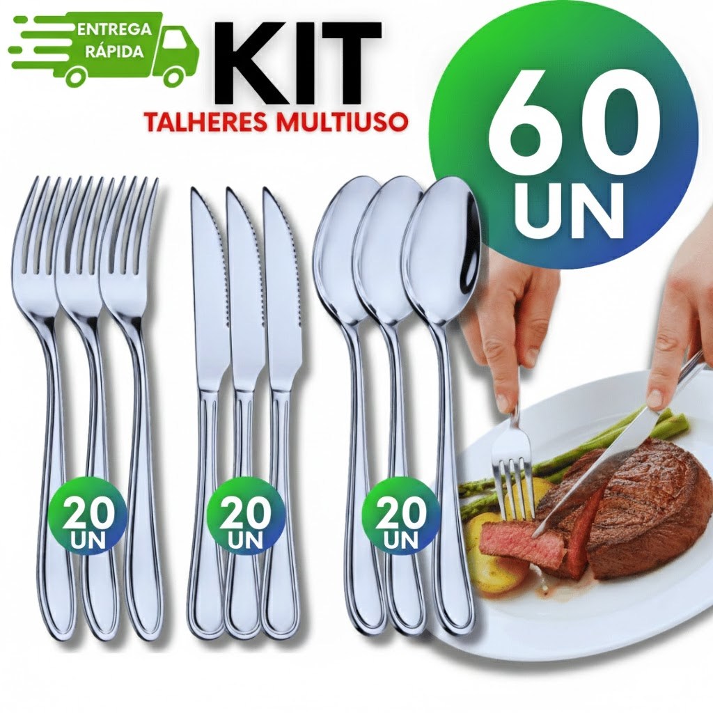 Conjunto Talheres Linha Premium Utilidades 20 Garfos 20 Facas 20 Colheres Utilidades Casa Cozinha
