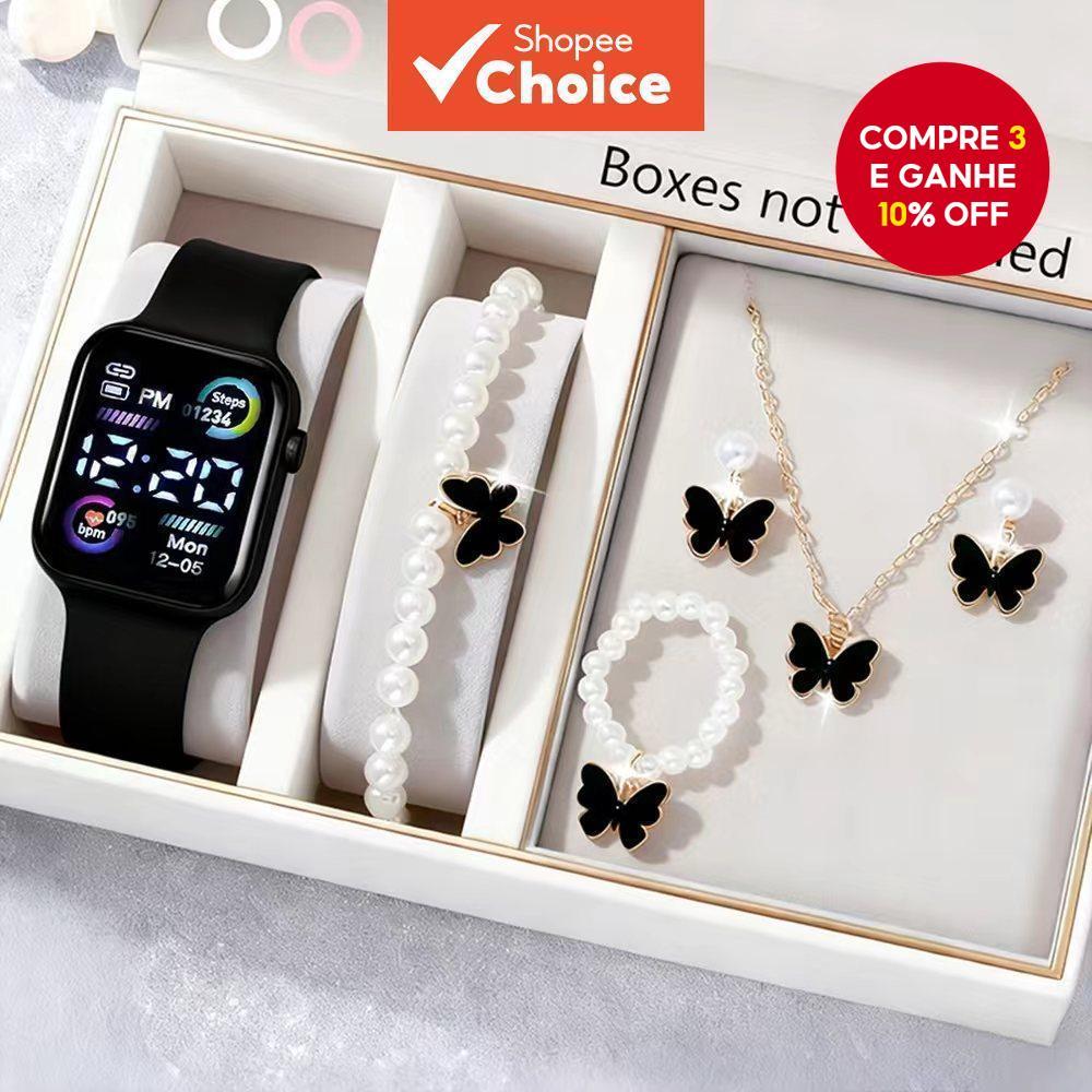 Conjunto De Relógio Eletrônico Emparelhado Com Joias Requintadas , Acessórios De Moda , Combinação De Presente Elegante  em Oferta na Shopee