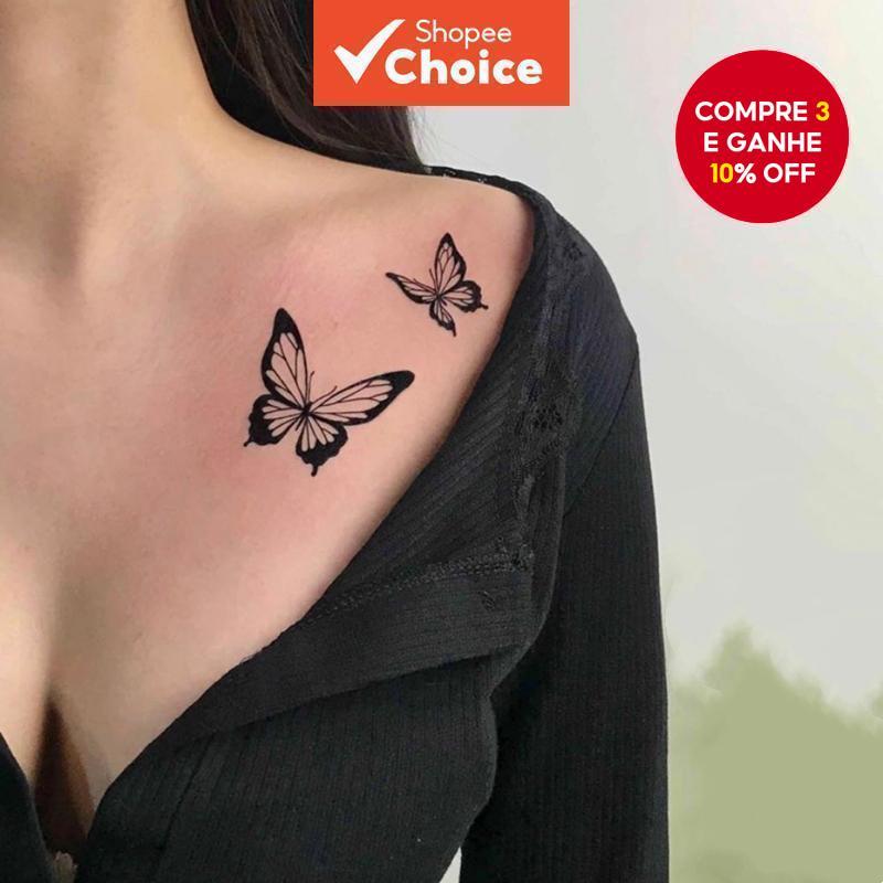 1 Adesivo De Tatuagem De Borboleta À Prova D'água Temporária Durável em Oferta na Shopee