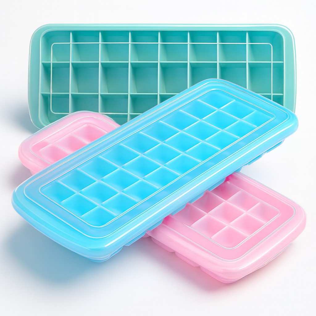 Formas de Gelo Silicone Com Tampa 24 Cubos Coloridos