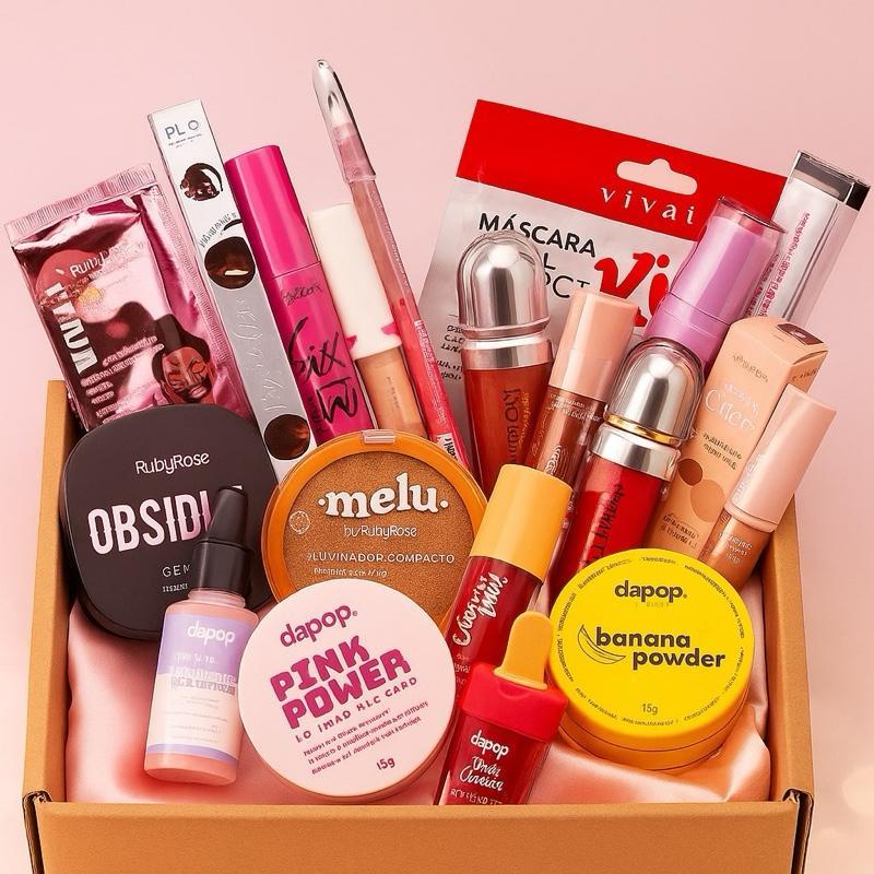 Kit 20 Itens Maquiagem Melhores Marcas Skin Care Capilar Com Gloss Batom Pó Pincéis Cílios Postiços