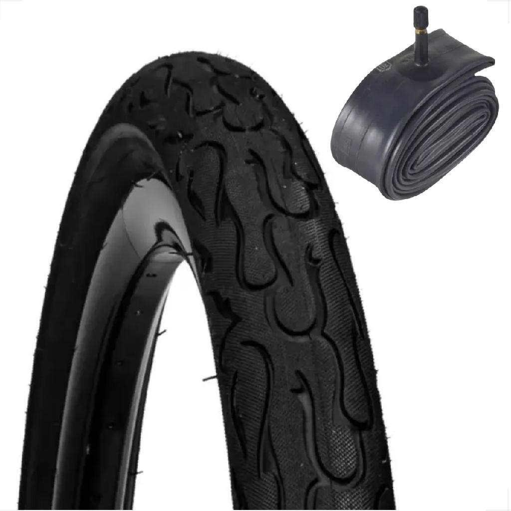 Pneu Aro 26 X 2.125 Bike DSI Flame TIPO kenda Slick Fogo Balão Montadinha + Camara bico grosso