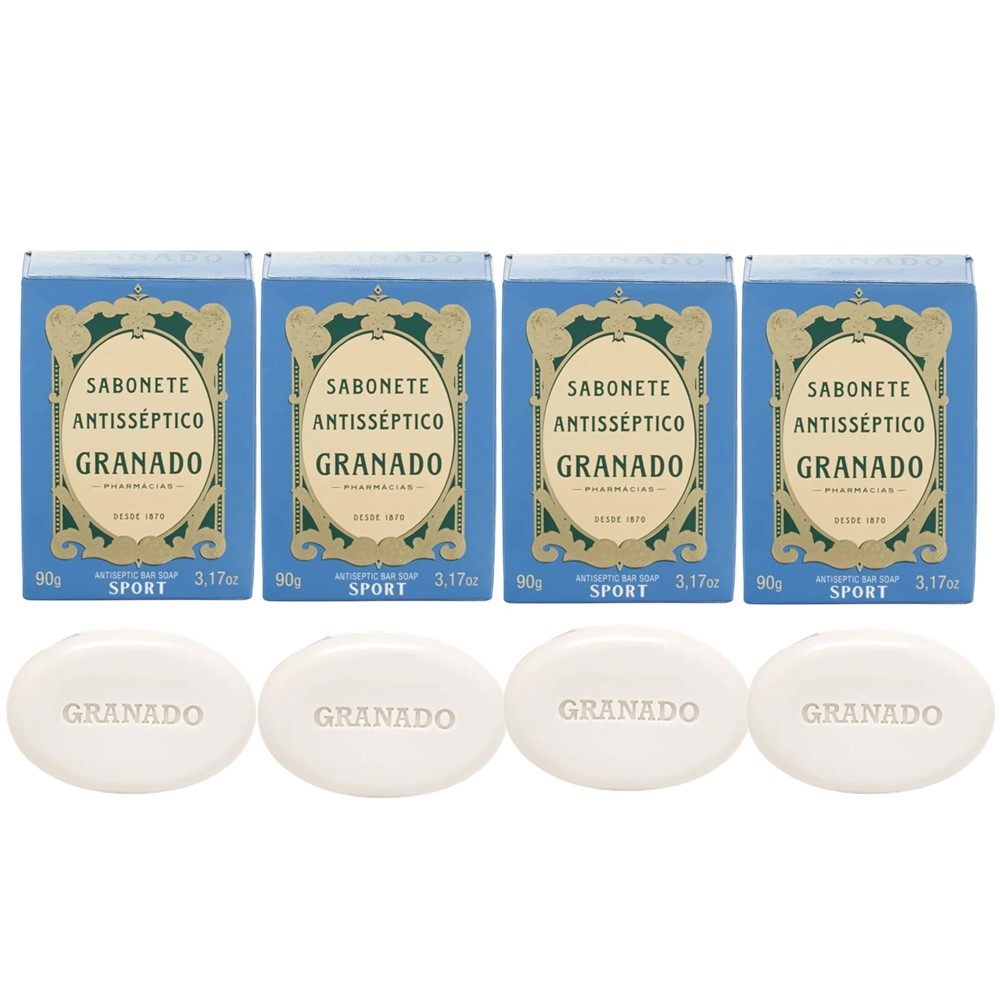 Kit 4 Sabonete Phebo Granado Antisséptico Sport Anti Acne e Oleosidade em Barra 90g