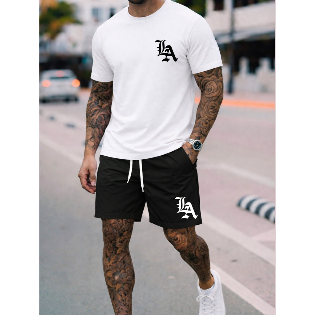 Kit Camisa Lisa Algodão Short Tac Tel L.A Minimalista Casual Academia Treino Premium em Oferta na Shopee