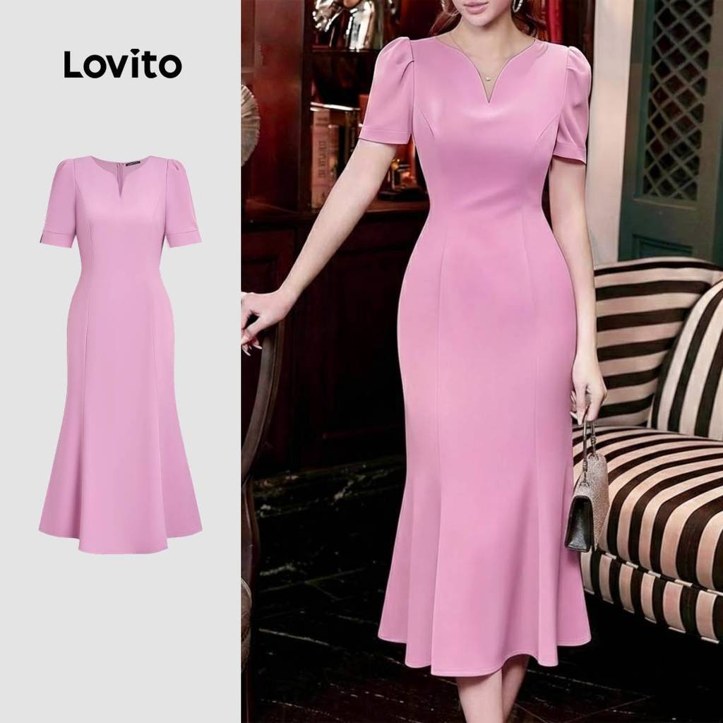 Lovito  Linha de Estrutura de Vestido Casual Primavera/verão Rosa Vestido para mulheres. L171ED322 em Oferta na Shopee