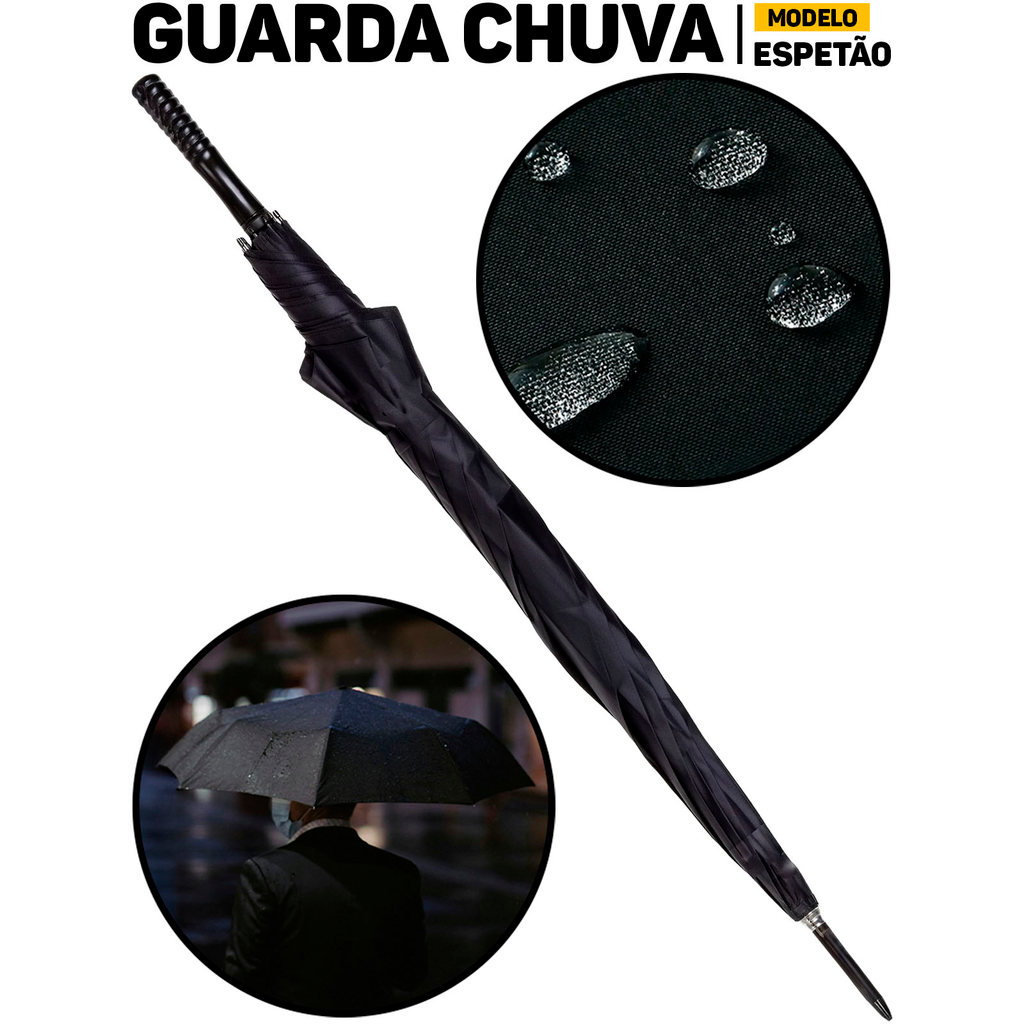 Guarda Chuva Preto Espetão Cabo Reto Vareta Dupla Elite Imports Anti Vento em Oferta na Shopee