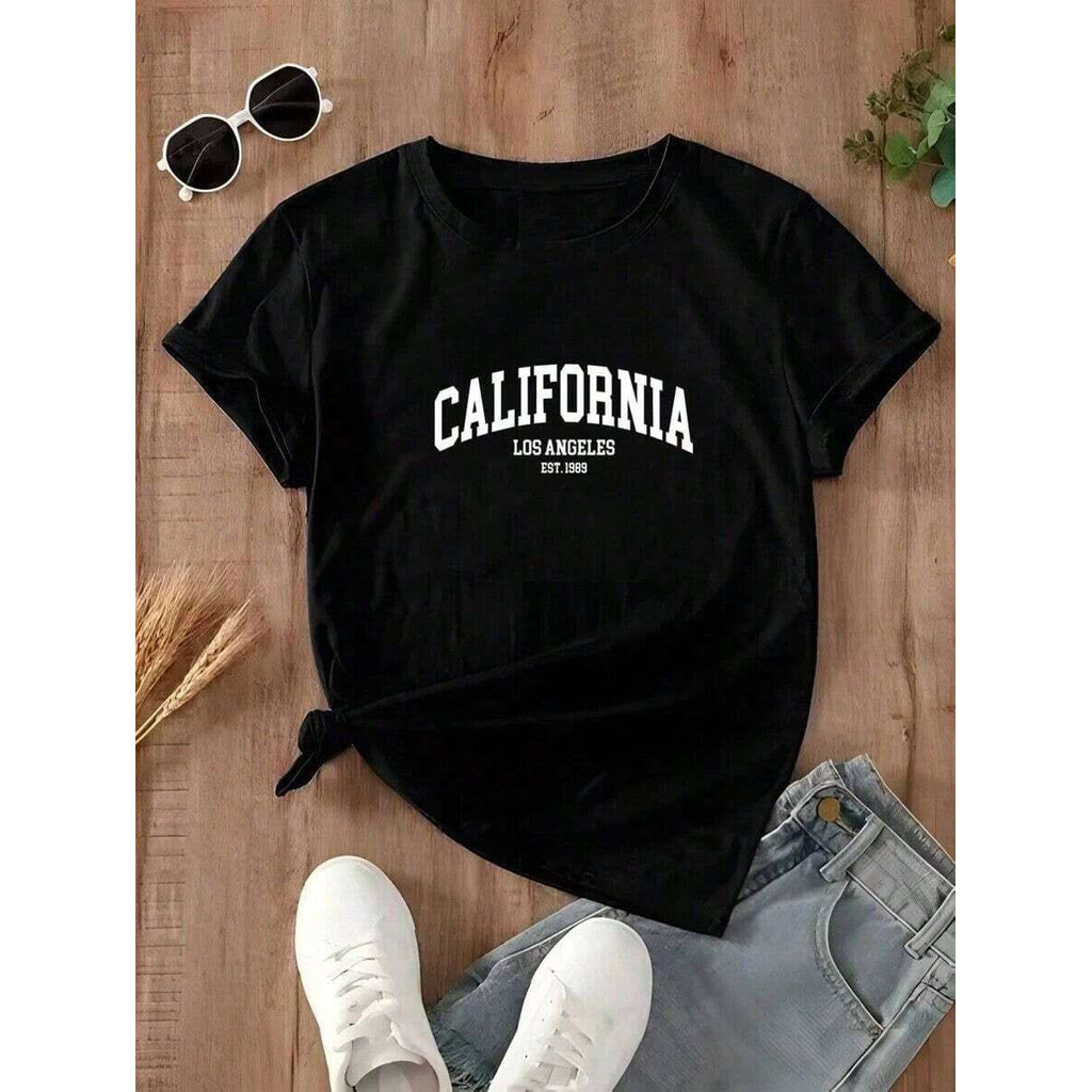 Camiseta Feminina Minimalista Estampada Califórnia 100% algodão Premium  Tendência Estilo Streetwear
