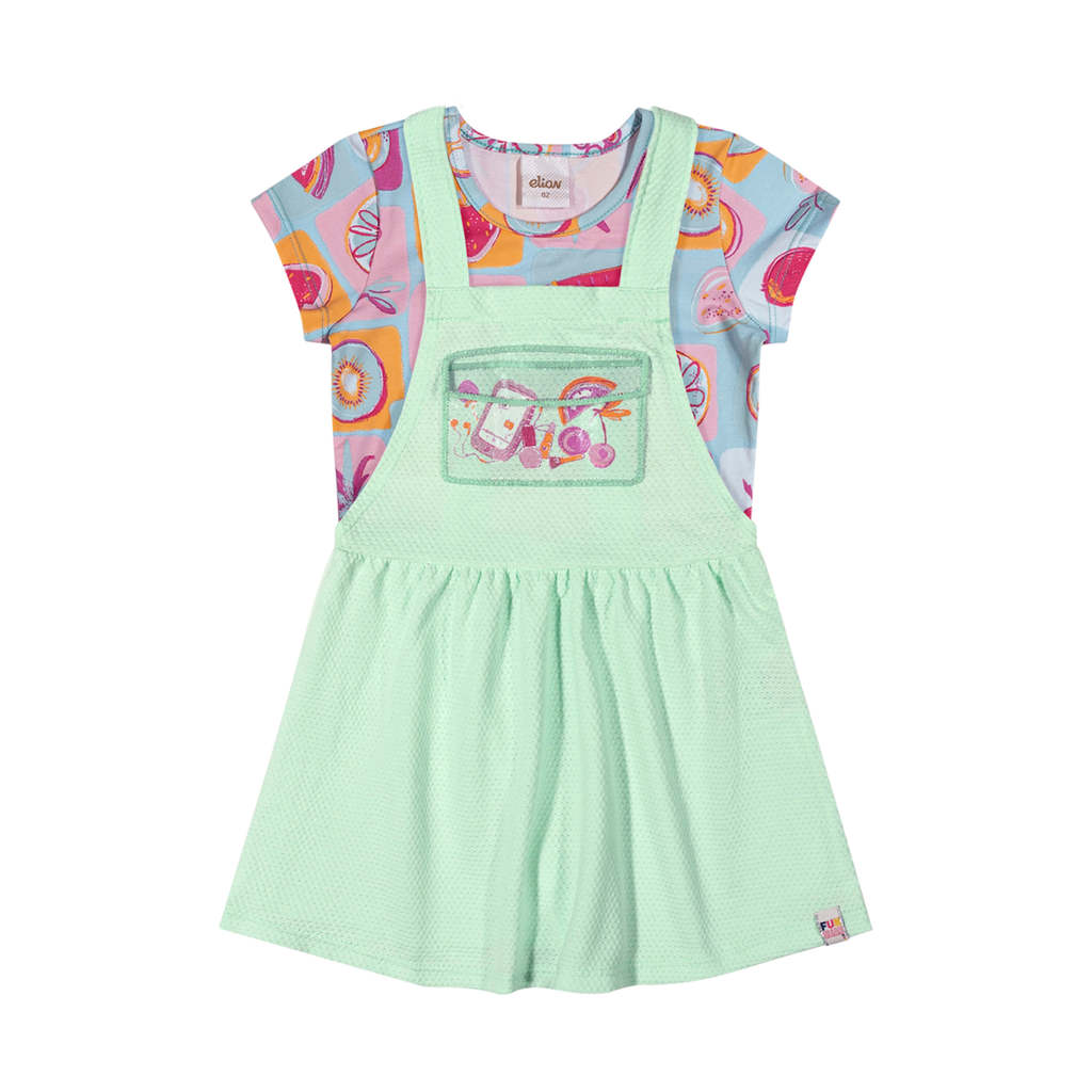 Conjunto Infantil Menina Jardineira e Blusa Frutas Elian Verde em Oferta na Shopee