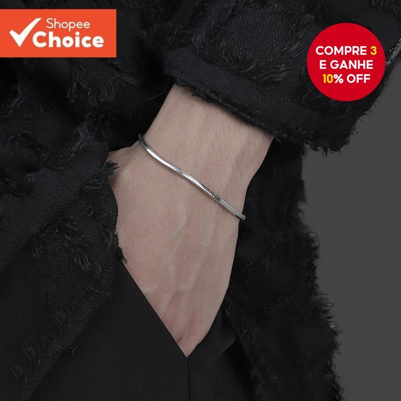 Moda Simples Prata Titânio Aço Cobra Osso Pulseira Para Homens Mulheres Verão Sem Desbotamento em Oferta na Shopee