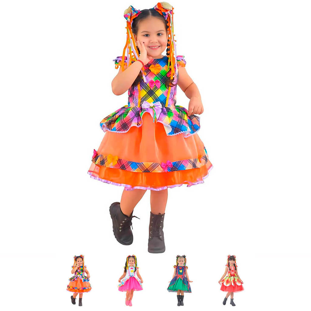 Vestido Infantil Festa Junina São João - Quadrilha Várias Cores