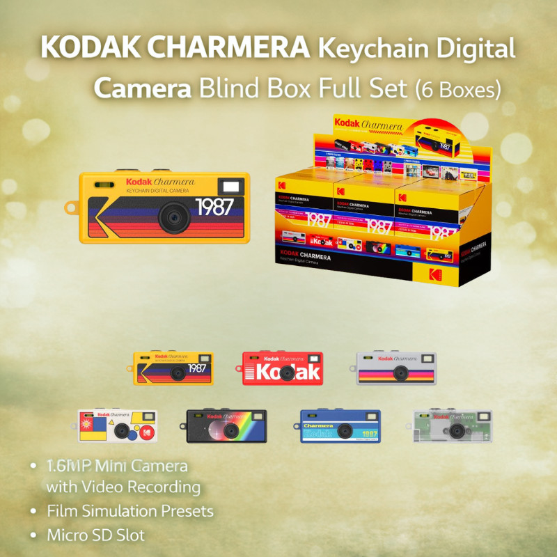 KODAK CHARMERA Chaveiro Câmera Digital Caixa Cega Conjunto Completo (6 Caixas)-Mini De 1.6 Mp Com Gravação De Vídeo , Predefinições De Simulação De Filme , Slot Micro SD , Charme De Bolsa Colecionável