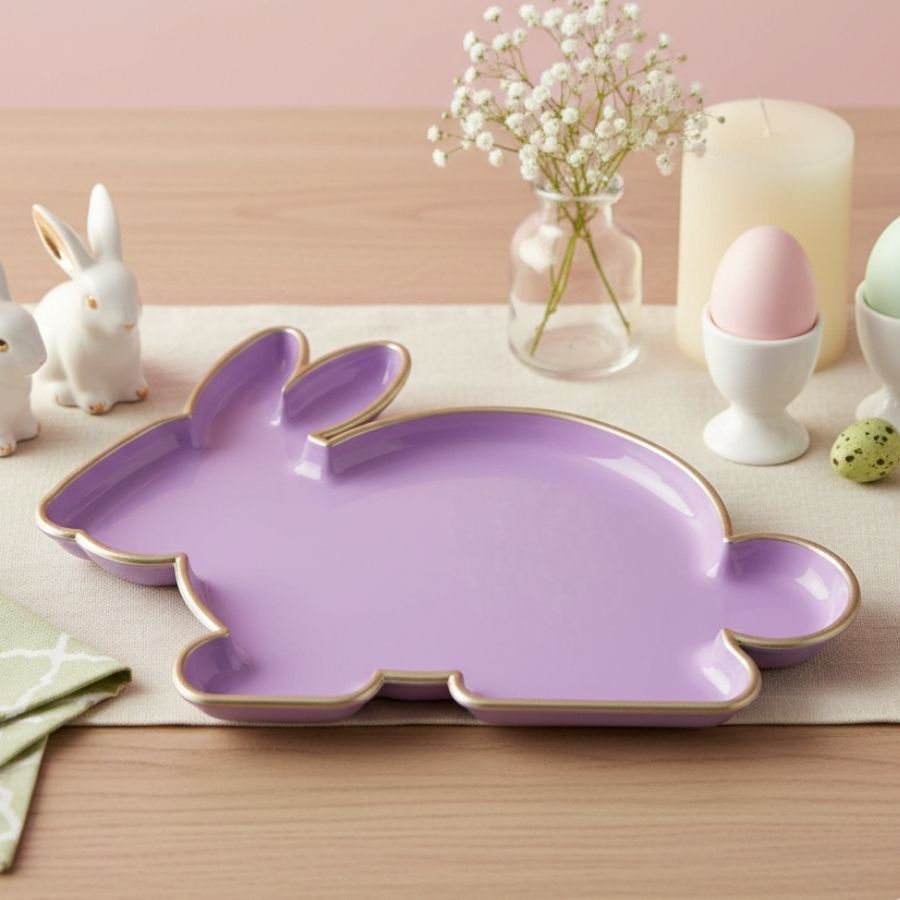 Bandeja Decorativa de Páscoa - Coelho Lilás - 24cm  - 1 unidade - Só Boleiras - Rizzo em Oferta na Shopee