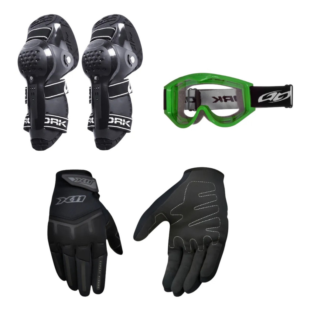 Kit Luva Fit X11 Joelheira Articulada Óculos Trilha Motocross
