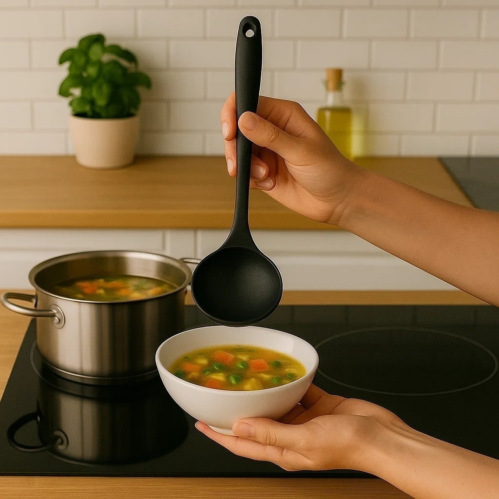Concha Silicone Preta 28,5cm Servir Sopa Feijão Molhos Utensílio Antiaderente Cozinha