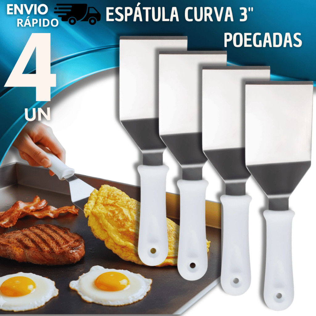 Promo COMBO  Espátulas Curva 3" Aço Inox com Cabo Plástico Versátil Cozinha, Hamburgueria, Pizza Espátula
