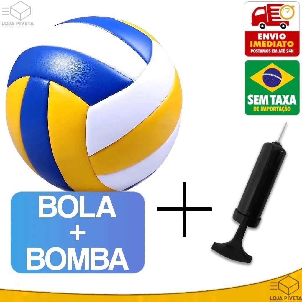 Kit Bola de Volei + Bomba de Encher Ar Quadra Praia Areia 22cm Treino Oficial Costurada