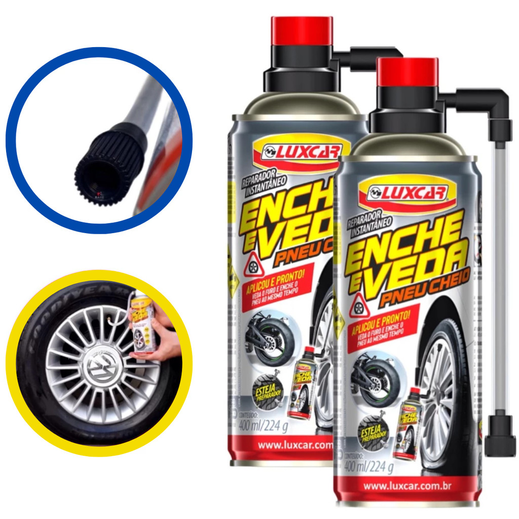 Kit 2 Reparadores Instantâneo De Pneu Enche e Veda Luxcar 400ml Reparador De Pneu Spray 8158