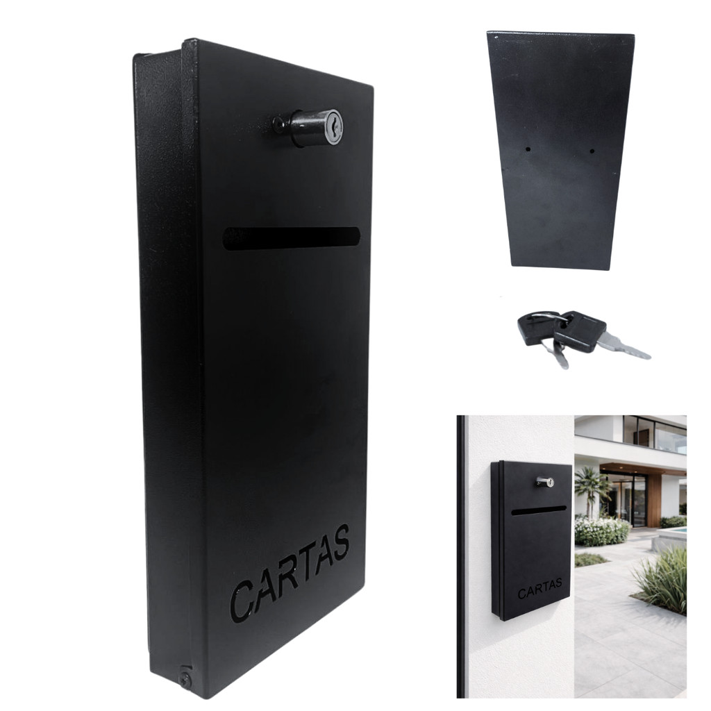 Caixa para Correspondencia Boletos Slim Preto Aço Abertura Frontal com Chave em Oferta na Shopee