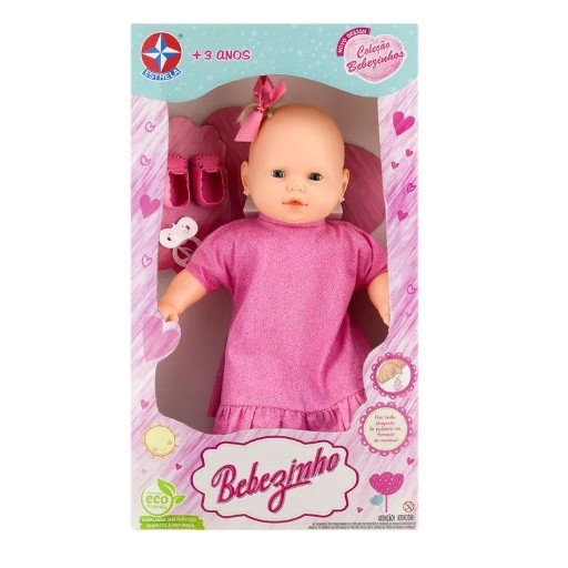 Boneca Bebezinho Com Vestido Estampa Rosa - Estrela