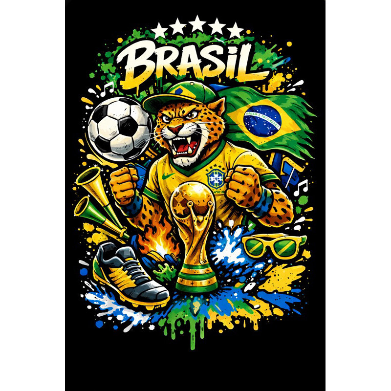 Camiseta Brasil Seleção Brasileira Tigre Brasileiro Copa do Mundo 2026 100% Algodão Envio Rápido/Imediato Spyke Shop