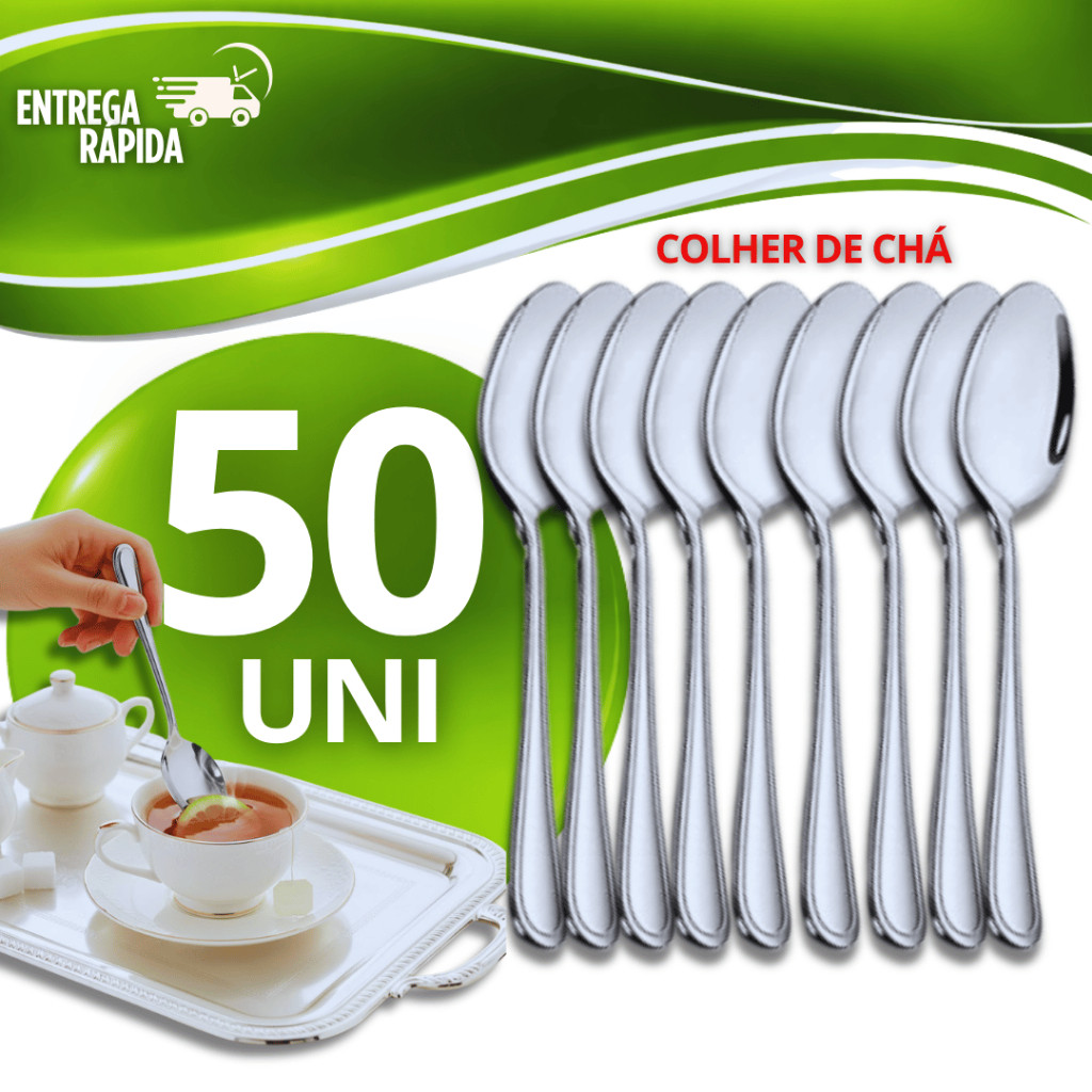COMBO 50  Colheres Colher  de Chá Aço Inox Café e Sobremesa Bar Utilidades Casa Cozinha Buffet