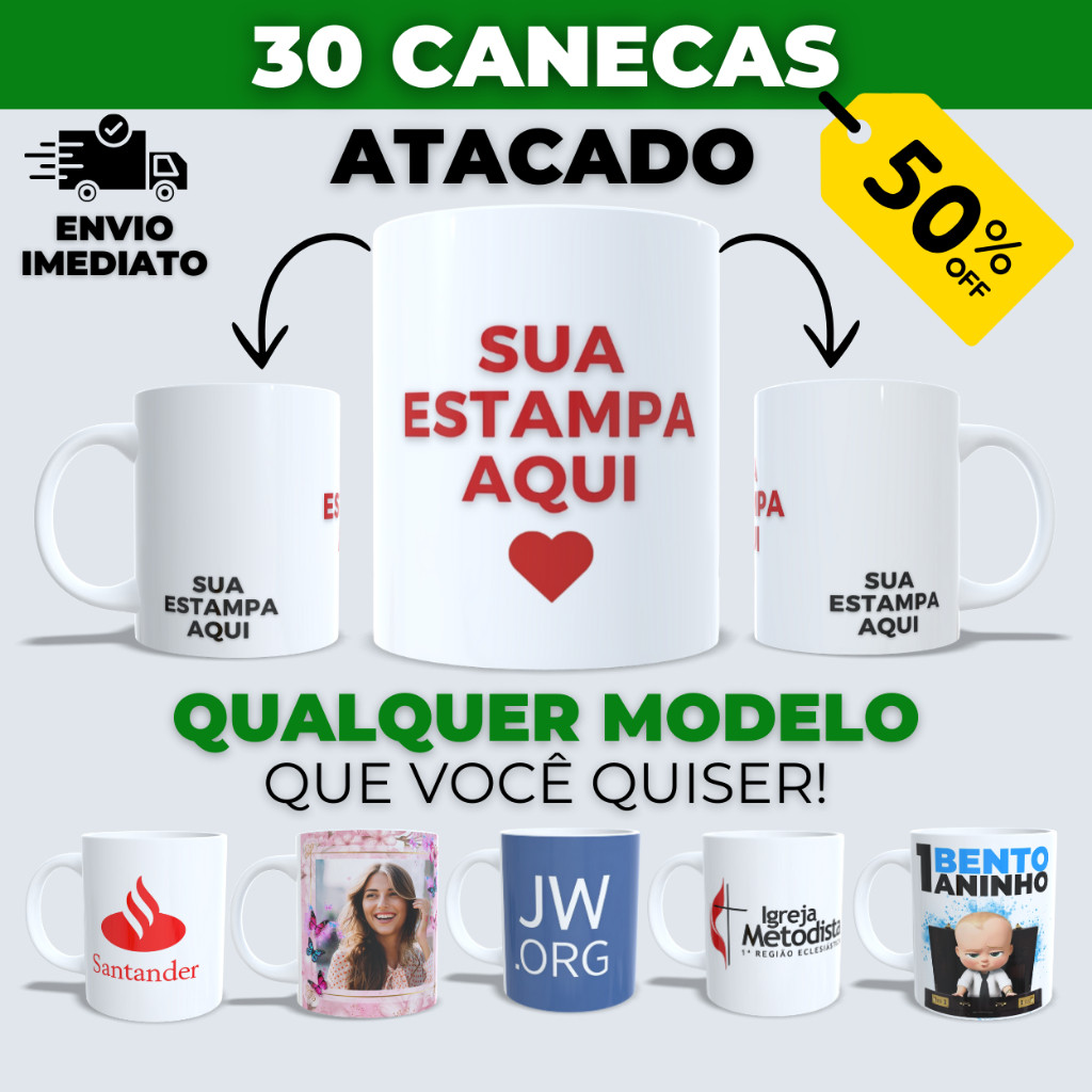 Caneca Personalizada Kit com 30 para Empresas Festas Eventos Presentes com Foto e Marca Divulgação