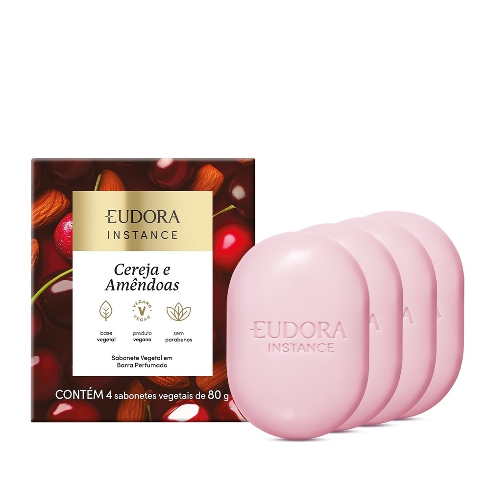 Eudora Instance Sabonete Vegetal em Barra Perfumado Cereja e Amêndoas 4x80g