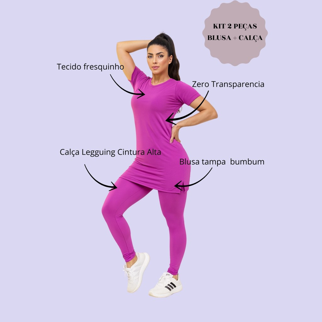 Kit Calça Legguing + Blusa Long Line Roupa De Academia Moda Evangélica em Oferta na Shopee